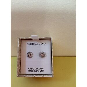 Addison Blvd Sterling Silver Cubic Zirconia Flower Stud Earrings